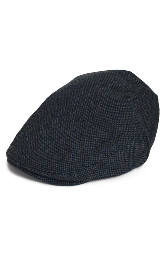 Navy Blue Barleycorn Tweed Flat Cap | Dobell