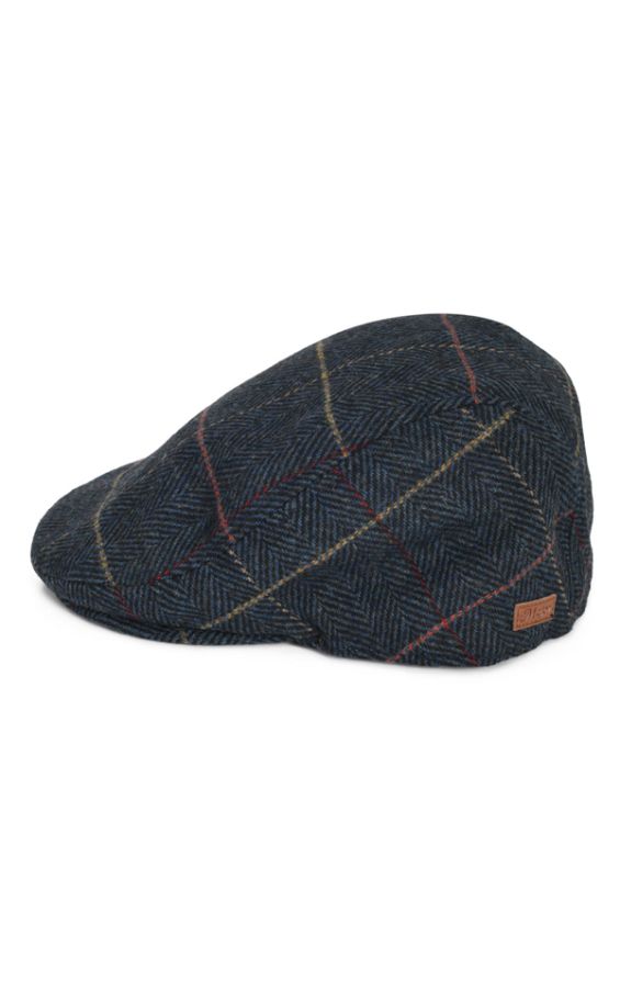 Dark Blue Check Tweed Flat Cap