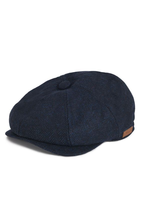 Navy Herringbone Tweed Baker Boy Cap | Dobell