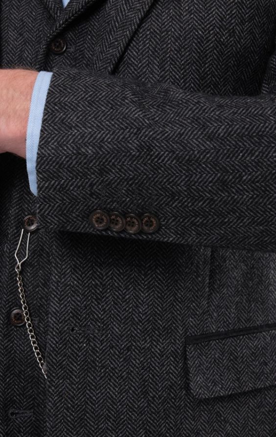 Charcoal Herringbone Tweed Clip-On Braces