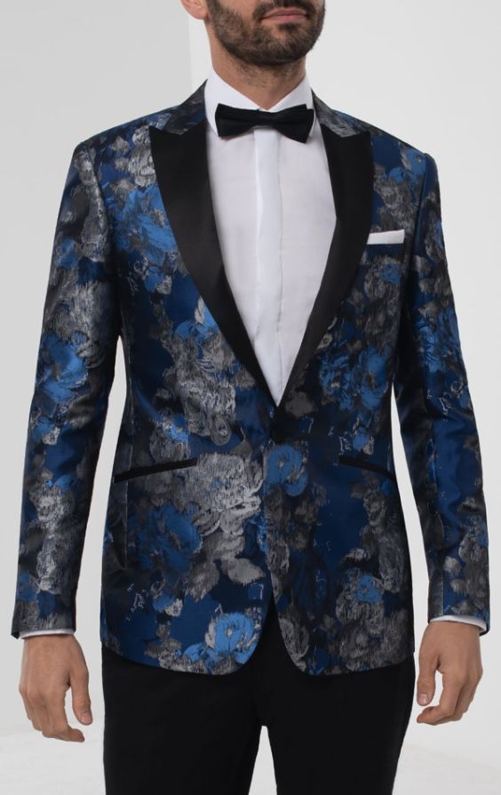 Blue floral tuxedo outlet jacket