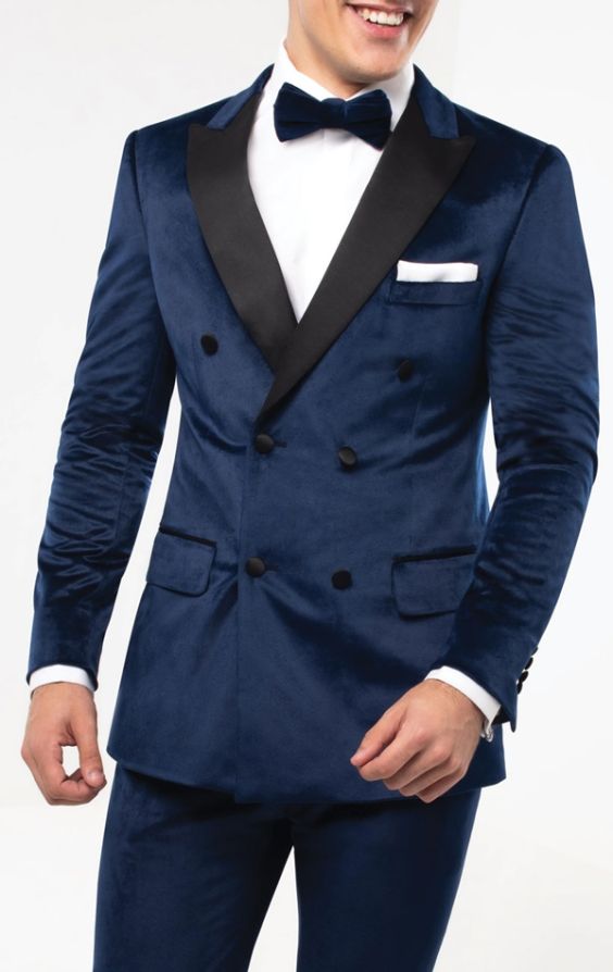 Mens Peak Lapel Navy Blue Velvet Sports Coat -Holiday - Tuxedos Online