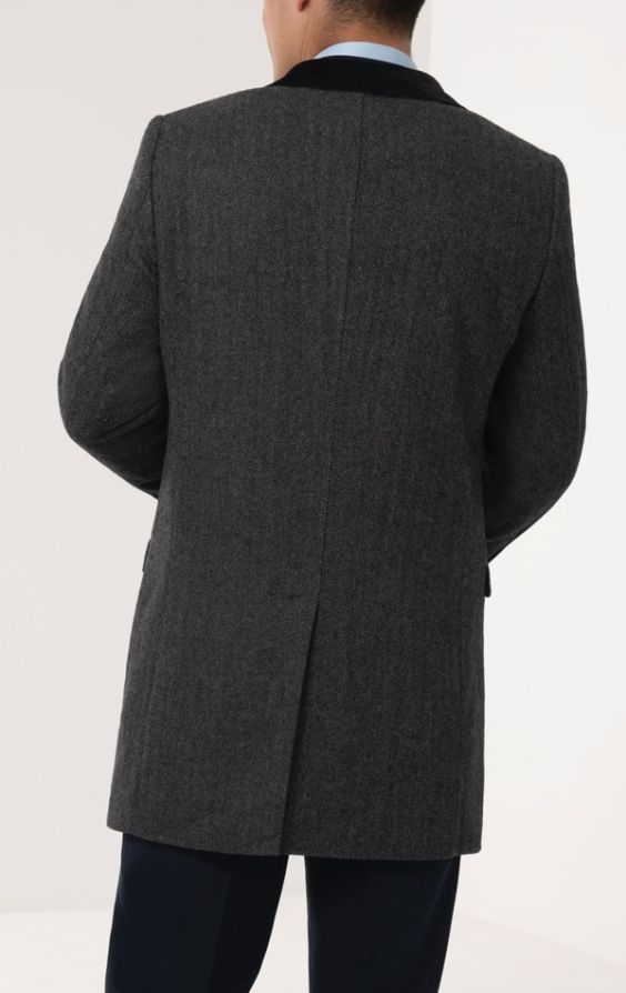 Mens herringbone shop overcoat velvet collar