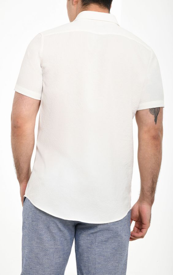 Dobell White Seersucker Short Sleeve Shirt | Dobell