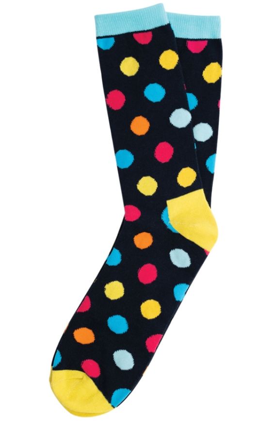 Dobell Navy with Yellow Polka Dot Socks | Dobell