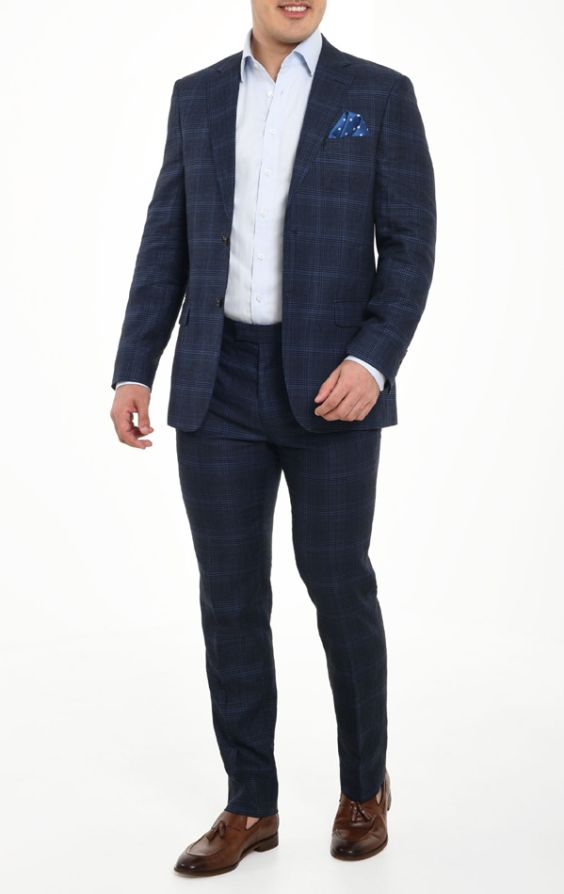 Dobell Blue Check Linen Suit | Dobell