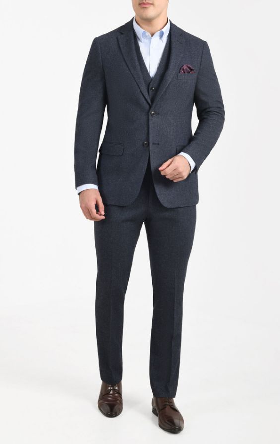 Dobell Blue Herringbone Slim Fit Suit