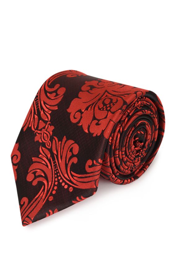 Dark Red Flowered Silk Tie