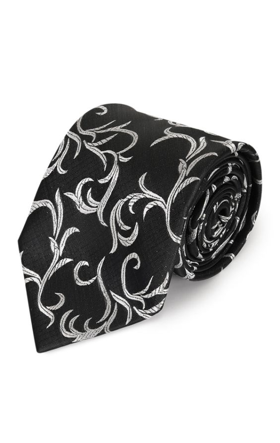 Dobell Black/Silver Edwardian Swirl Jacquard Tie | Dobell