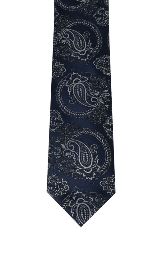 Navy with Silver Paisley Tie | Dobell