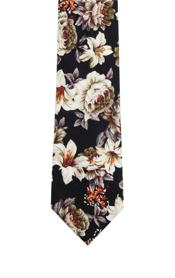 Dobell Black & White Large Floral Tie