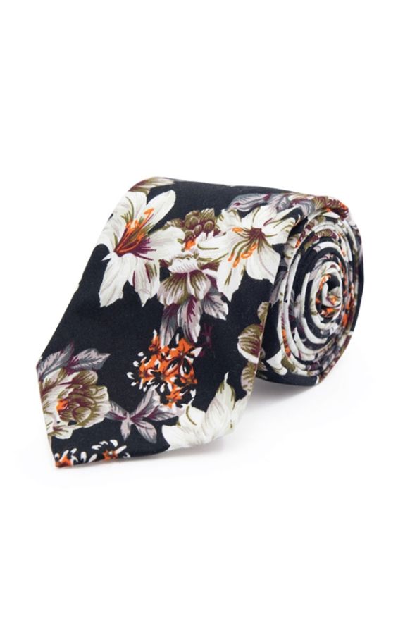 Dobell Black & White Large Floral Tie