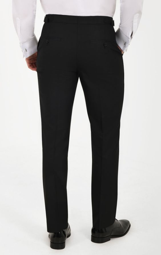 Dobell Black 100% Wool Tuxedo Trousers