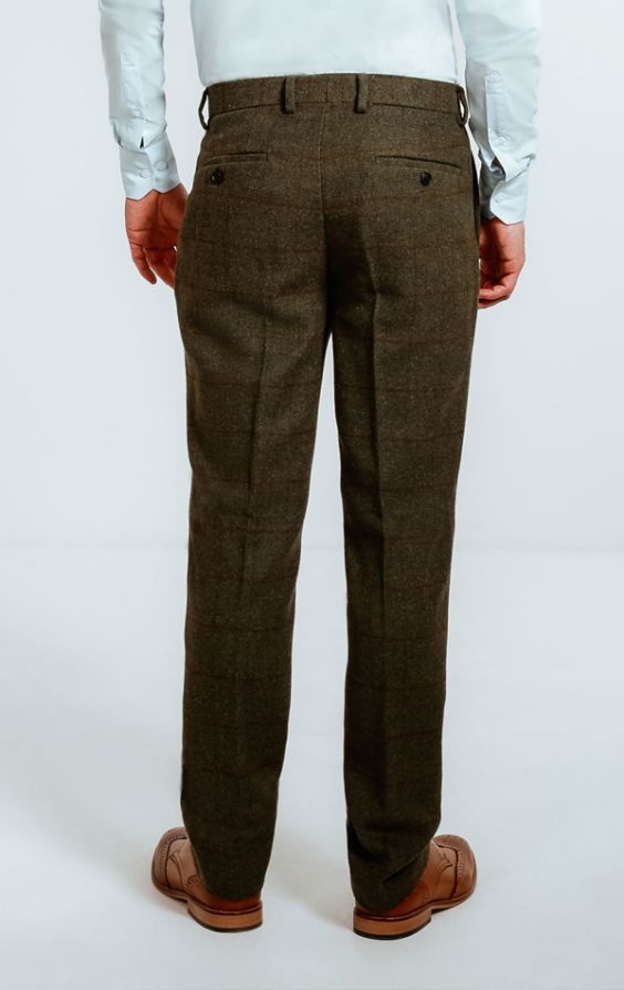 Dobell Green Windowpane Check Tweed Trousers | Dobell