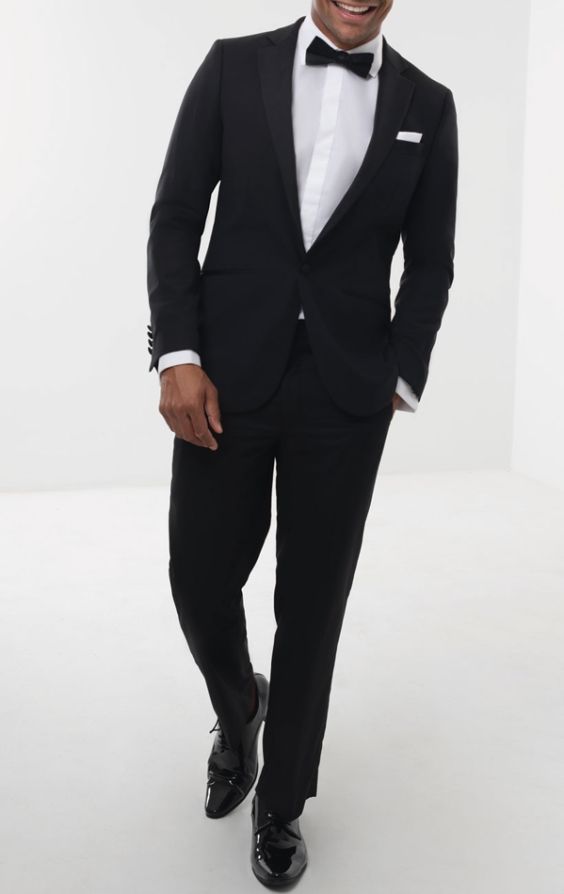 Dobell Black 100% Wool Tuxedo with Notch Lapel