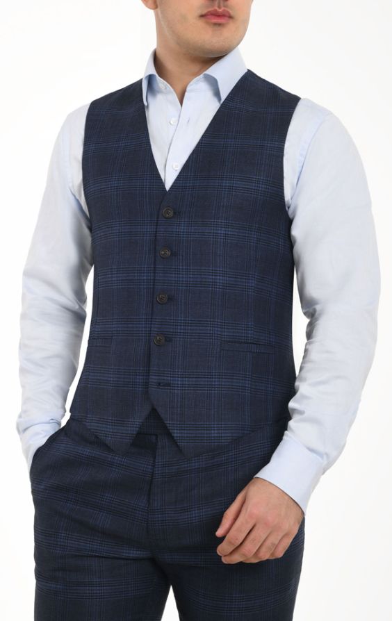 Blue check clearance waistcoat