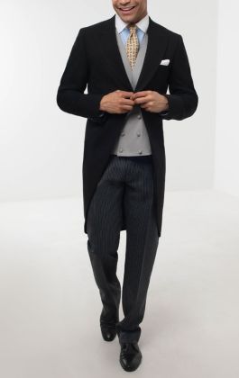 Dobell Black Morning Suit with Striped Trousers | Dobell