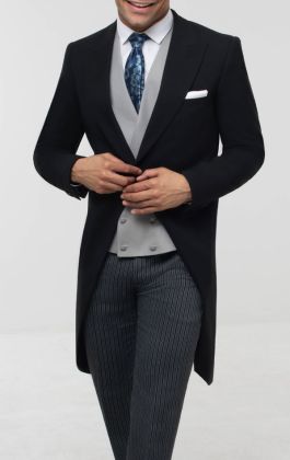 Black modern morning suit with hounds tooth pants and vest