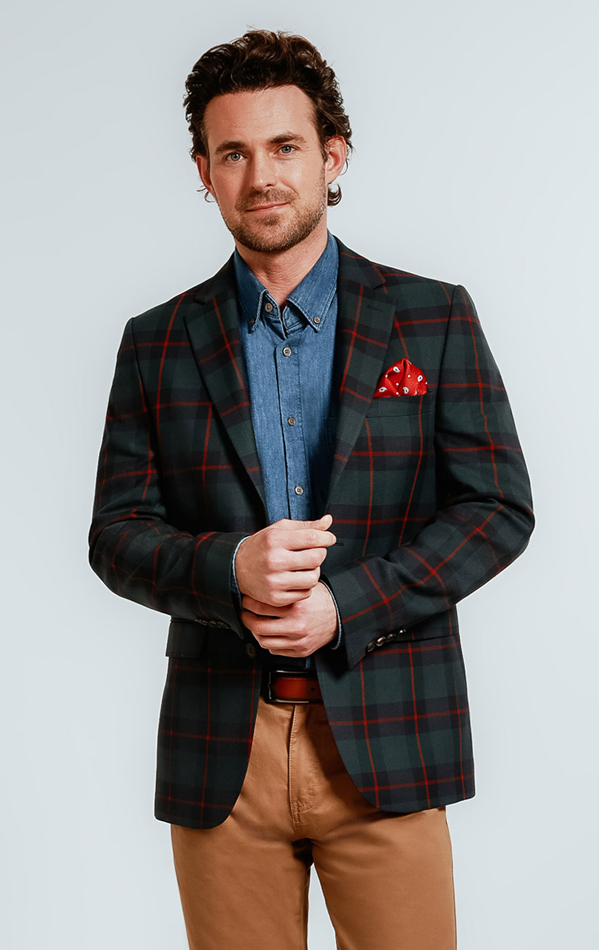 Dobell Navy & Green Tartan Check Jacket | Dobell