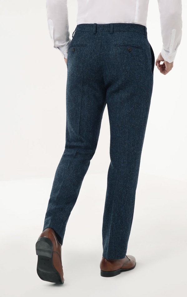 Harris Tweed Blue Herringbone Suit Trousers