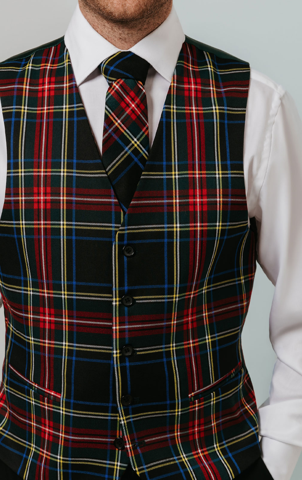 Dobell Green Tartan Waistcoat Dobell